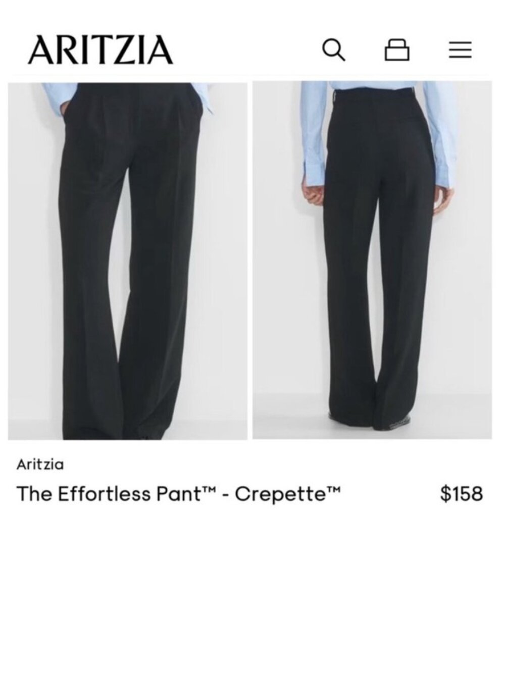 Aritzia Sz 2 The Effortless Pant Crepette™ in Black Size 2